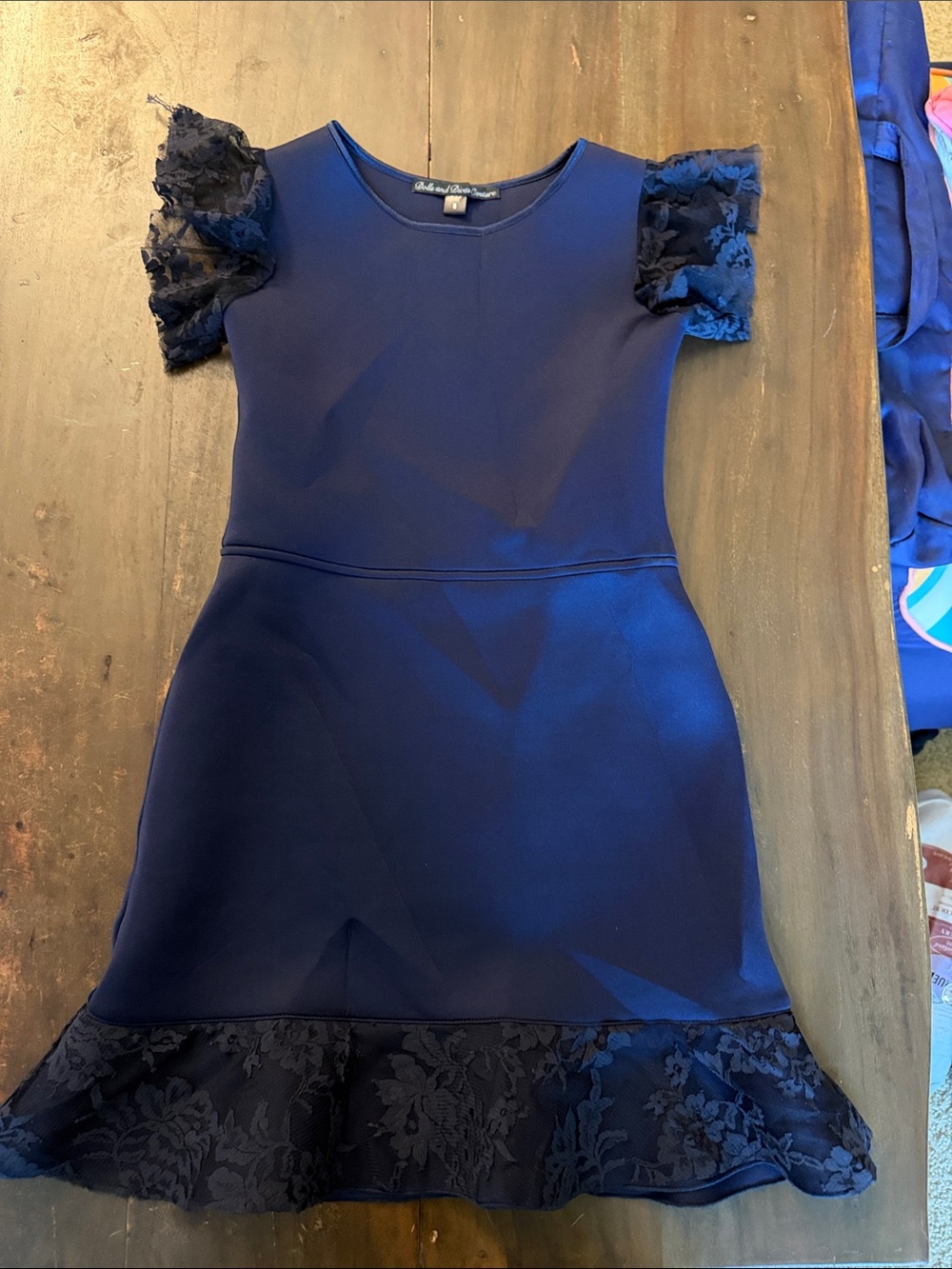 Blue Lace-Trim Girls' Dress by